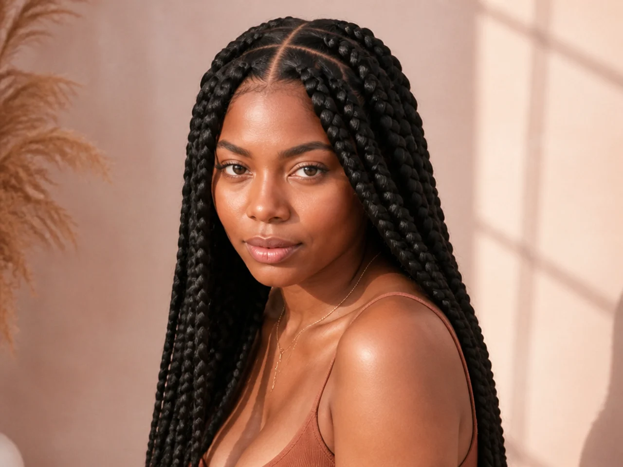 Centre-parted jumbo braids