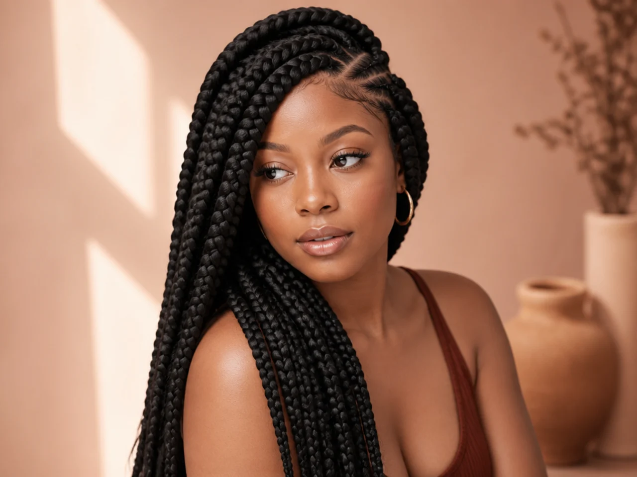 Side-parted jumbo braids