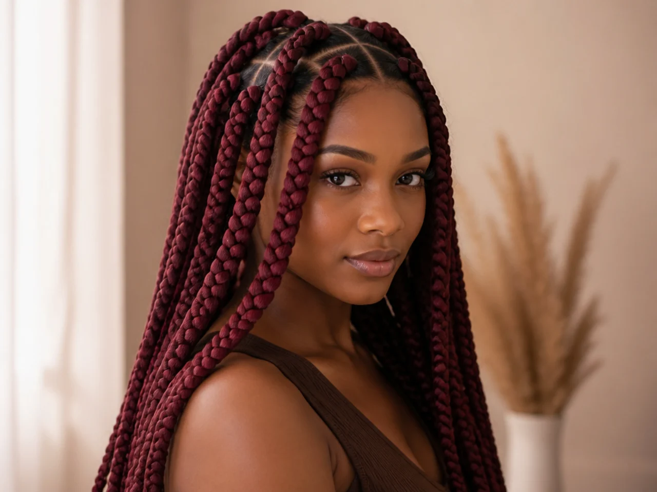 Burgundy jumbo braids