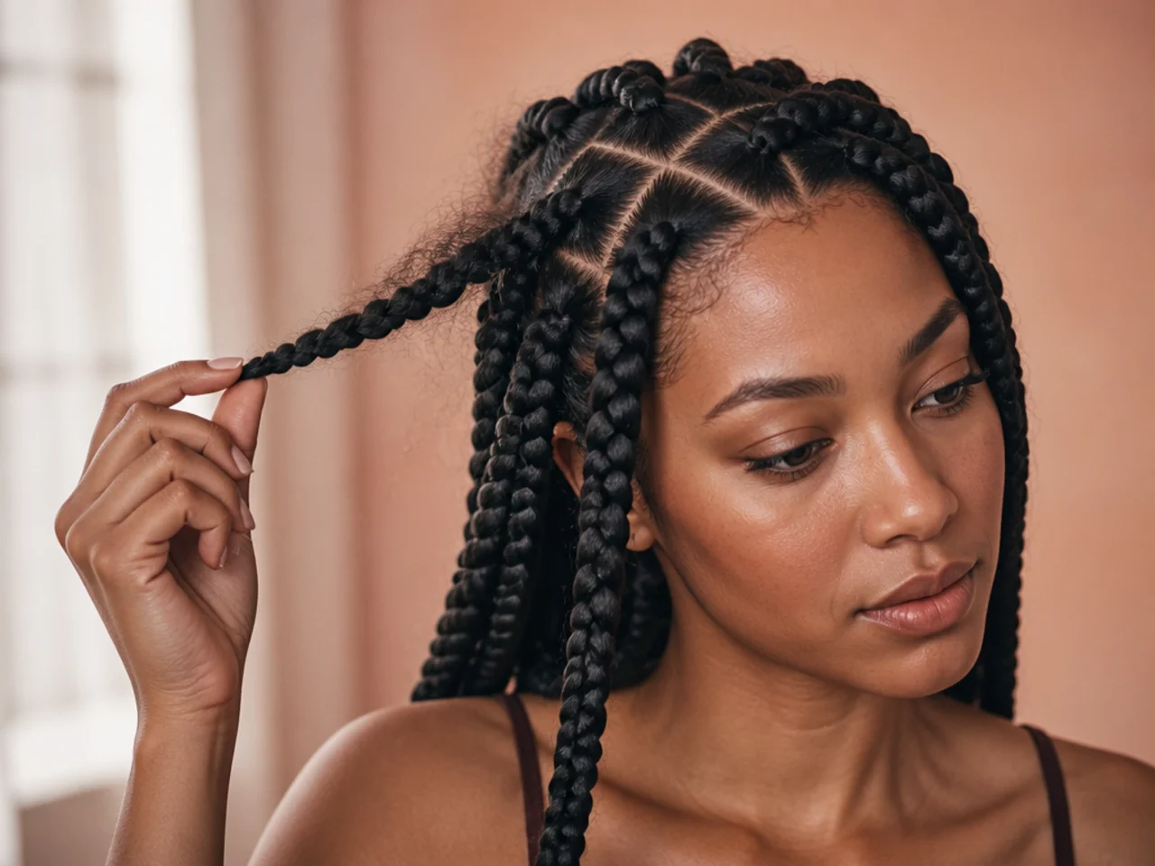 A loosened jumbo braid pulling at the root