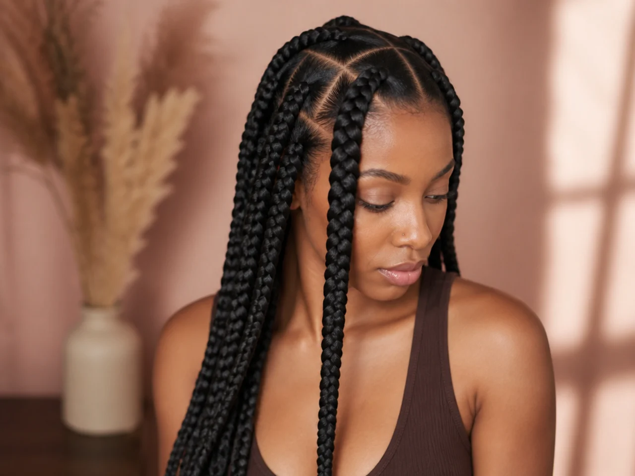 A wide section parted for a jumbo braid