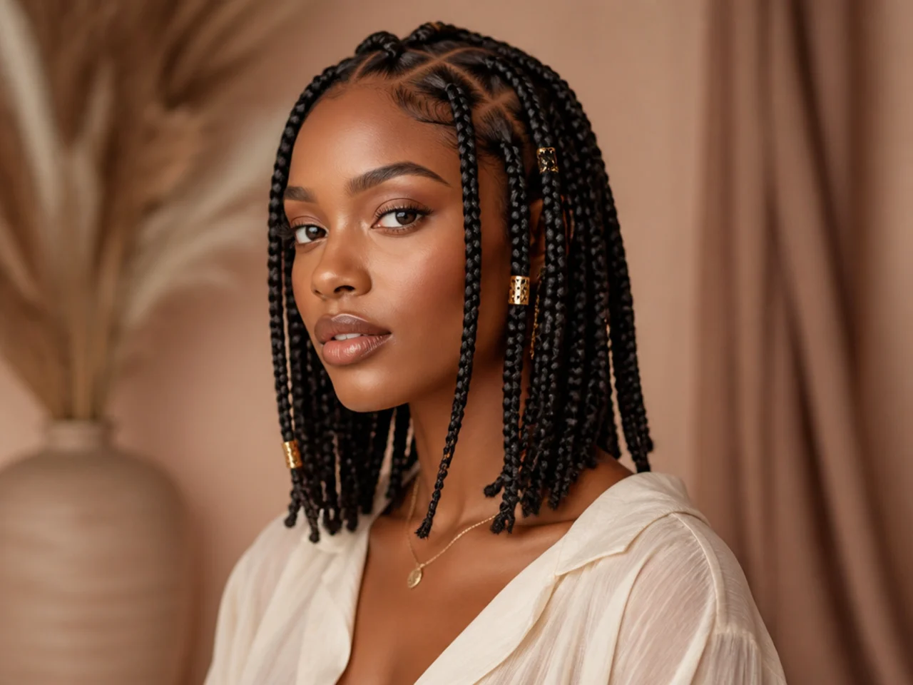 Shoulder-length jumbo Fulani braids sitting just past the collarbone