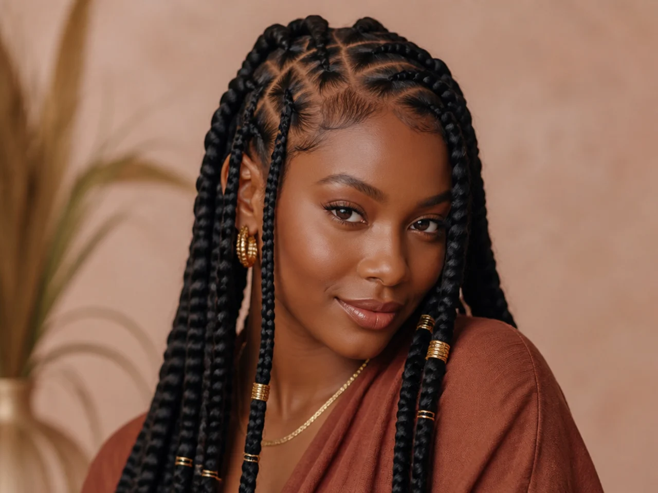 Knotless jumbo Fulani braids showing the flat tension-free start of each braid at the scalp