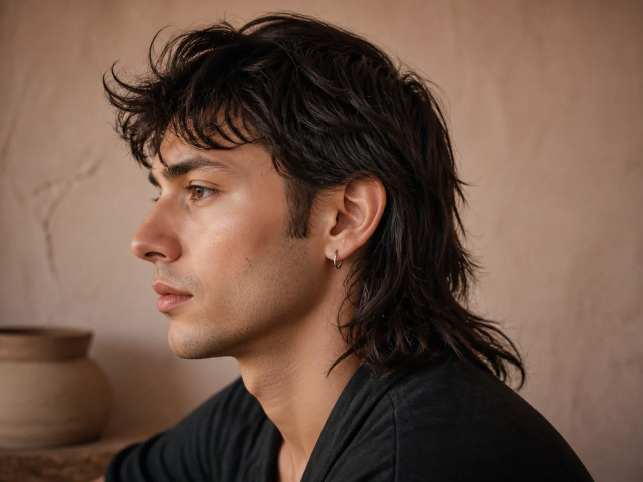 A mullet with length past the collar