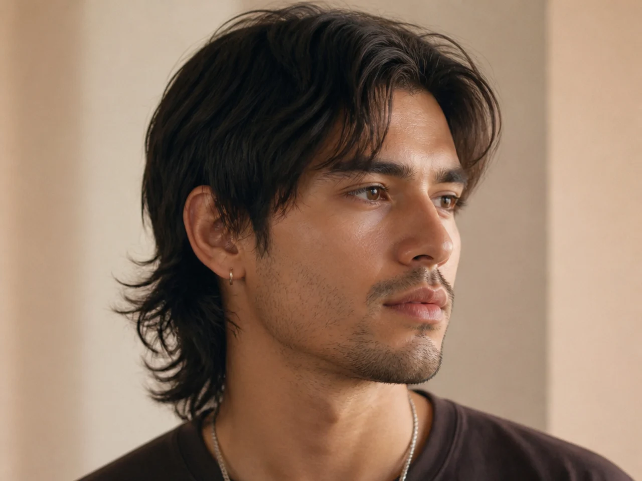 A mullet worn with a middle part