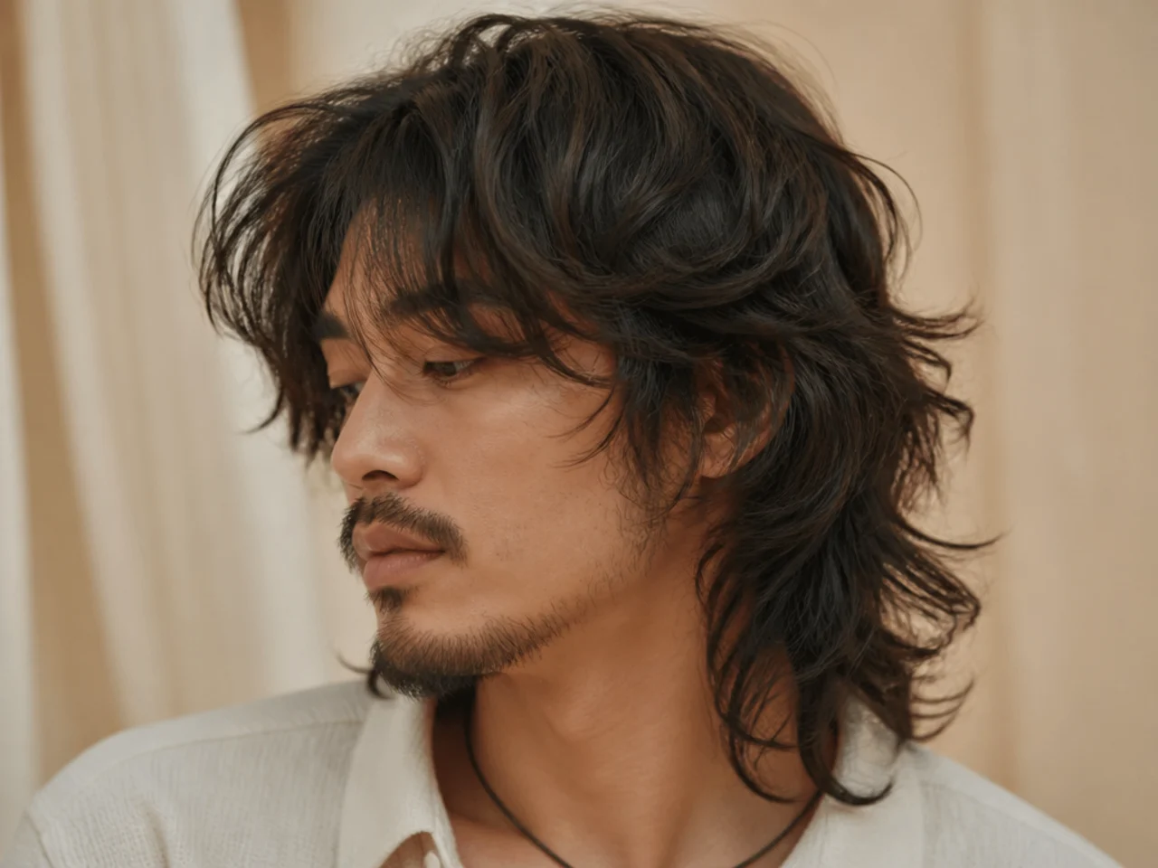 A mullet grown out into a wolf cut shape