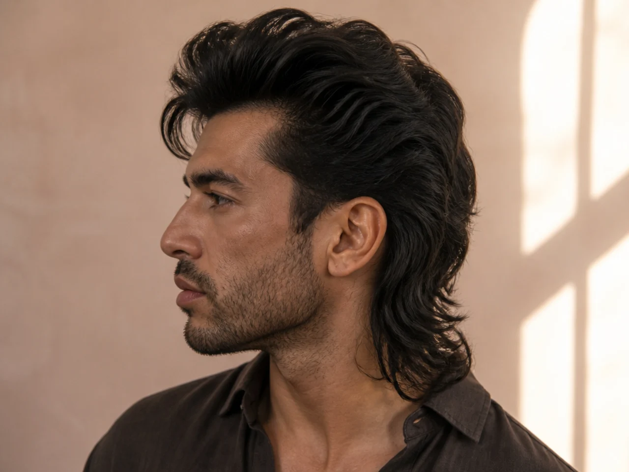 A mullet styled with lifted crown volume