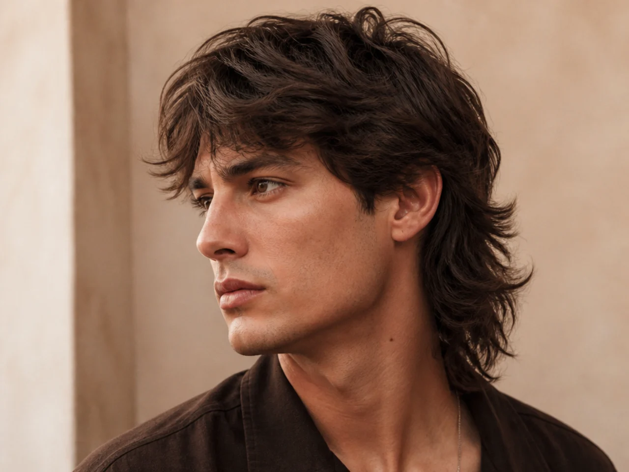Three quarter view of a soft layered mullet