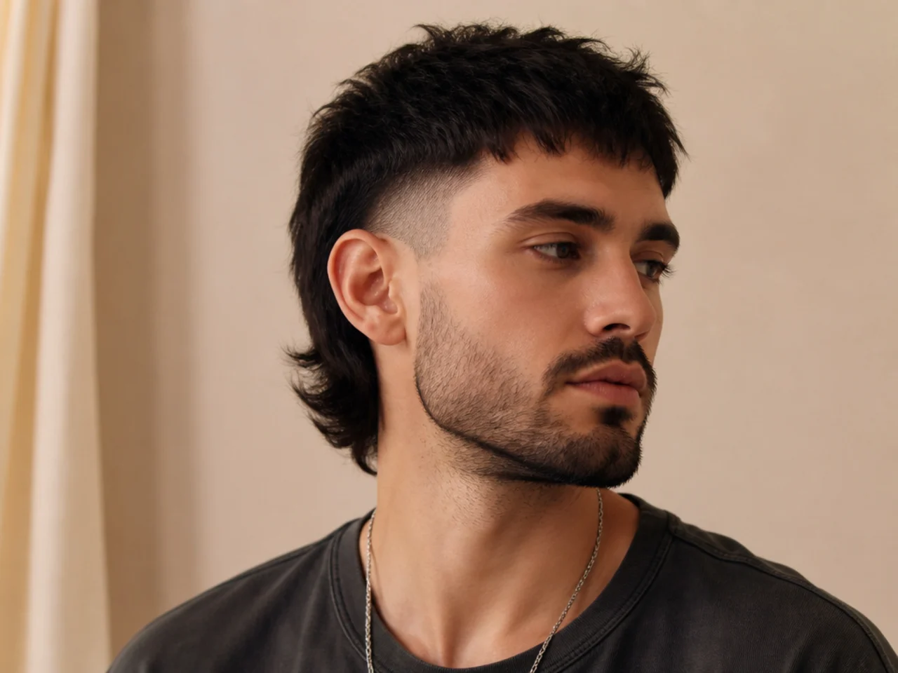 A disconnected mullet showing a hard break at the sides