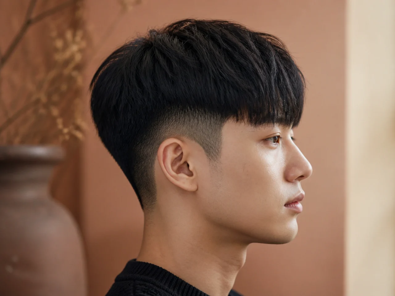 A flat Korean fringe achieved with a down perm