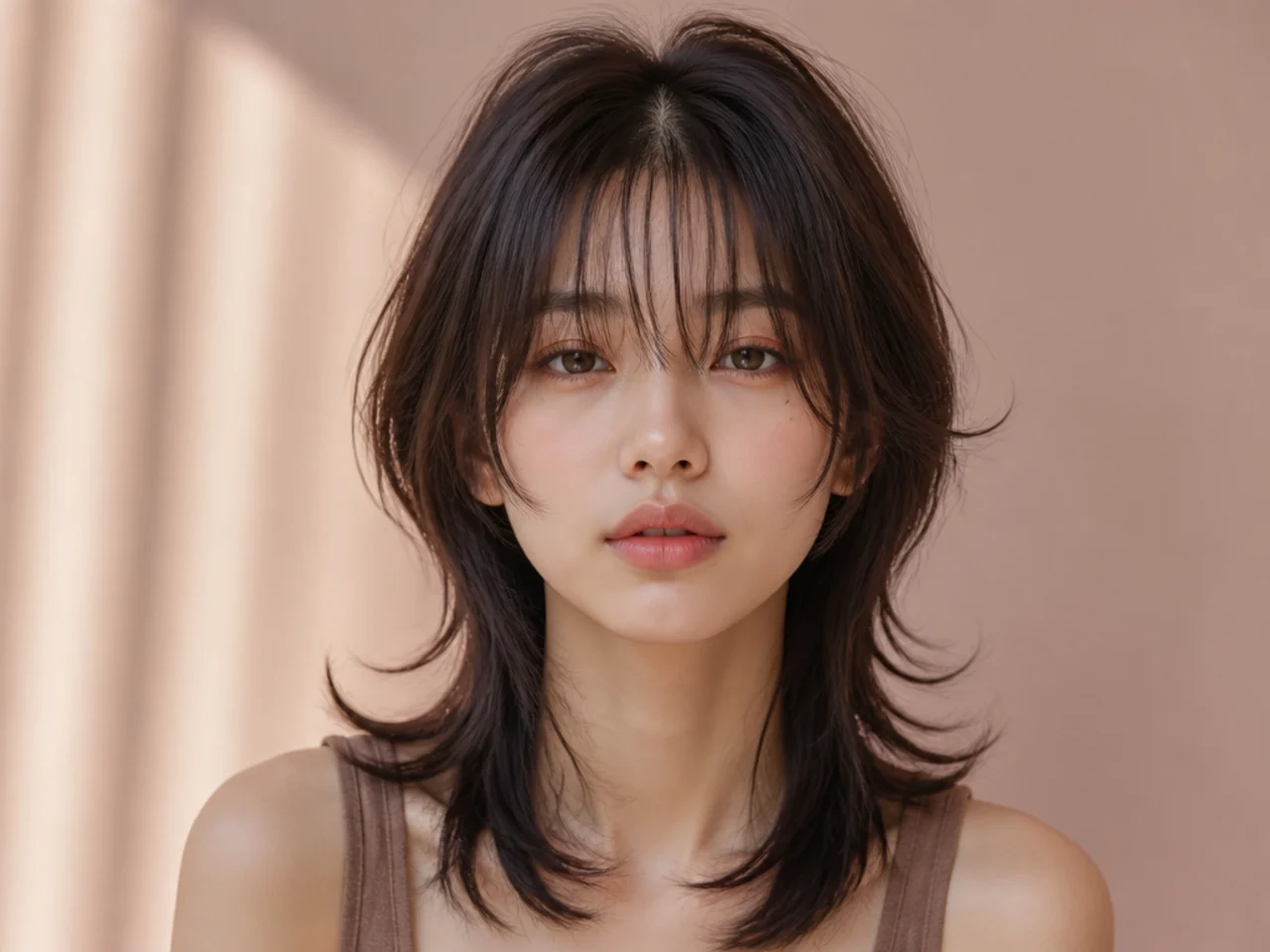 See-through bangs with a wolf cut