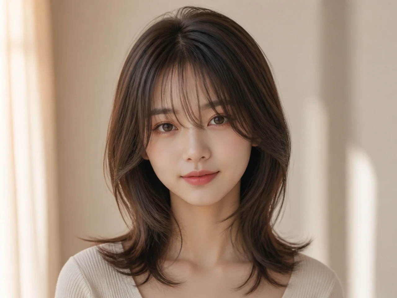 See-through bangs with a hush cut