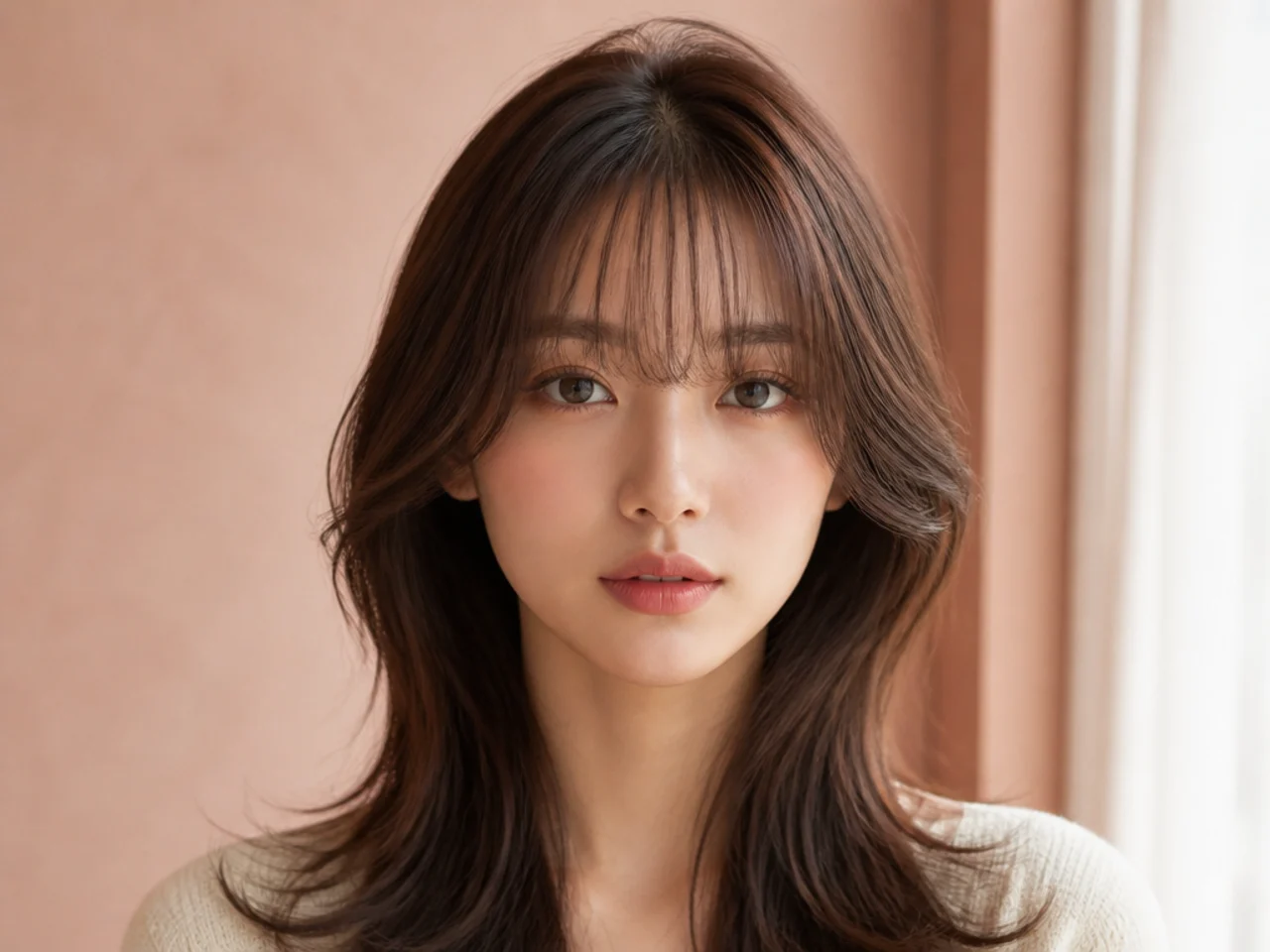 See-through bangs with C-curl framing