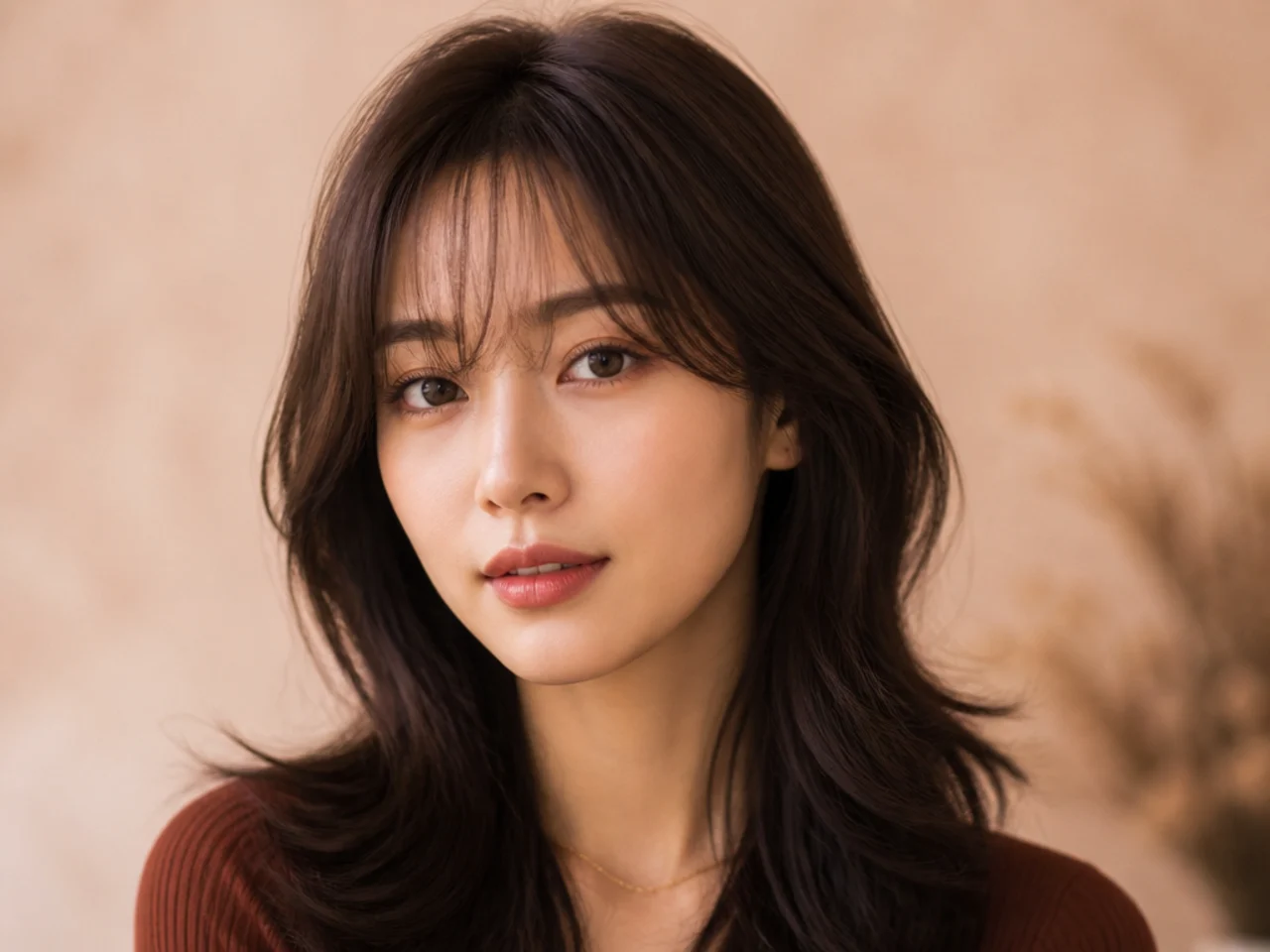 Three-quarter view of see-through bangs