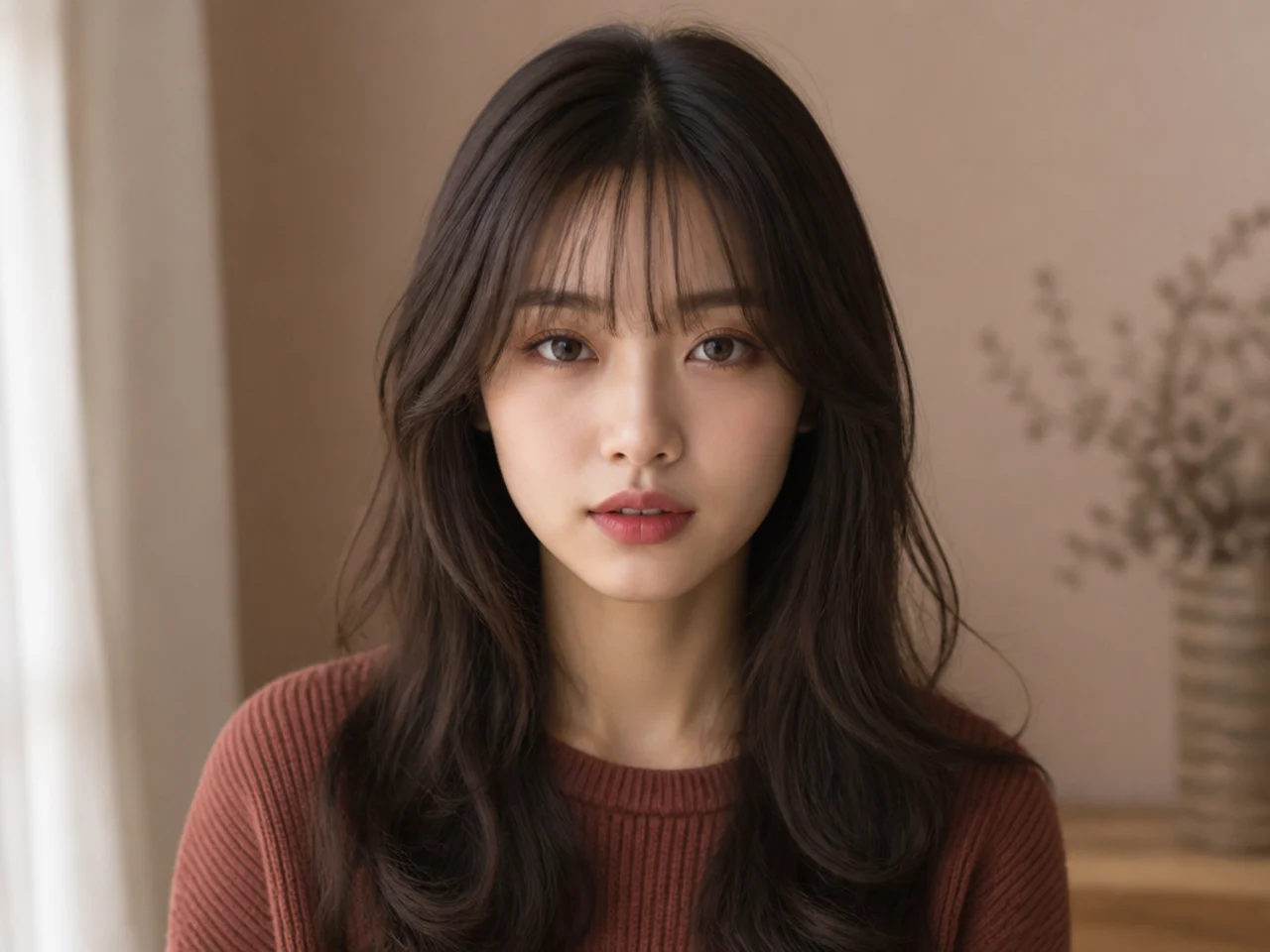 A sparse fringe dried flat and forward