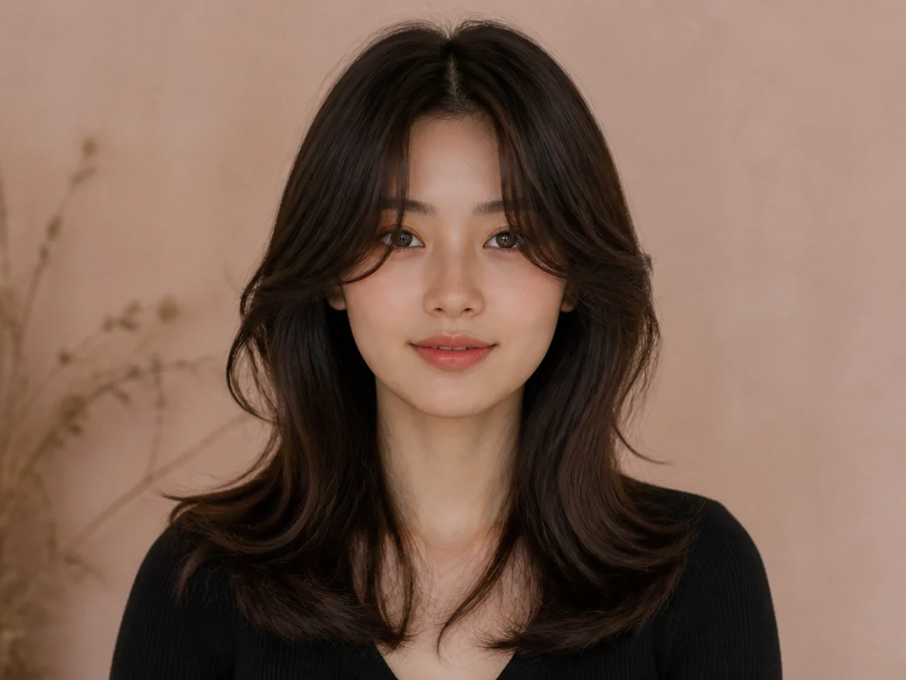 Curtain bangs with a middle part