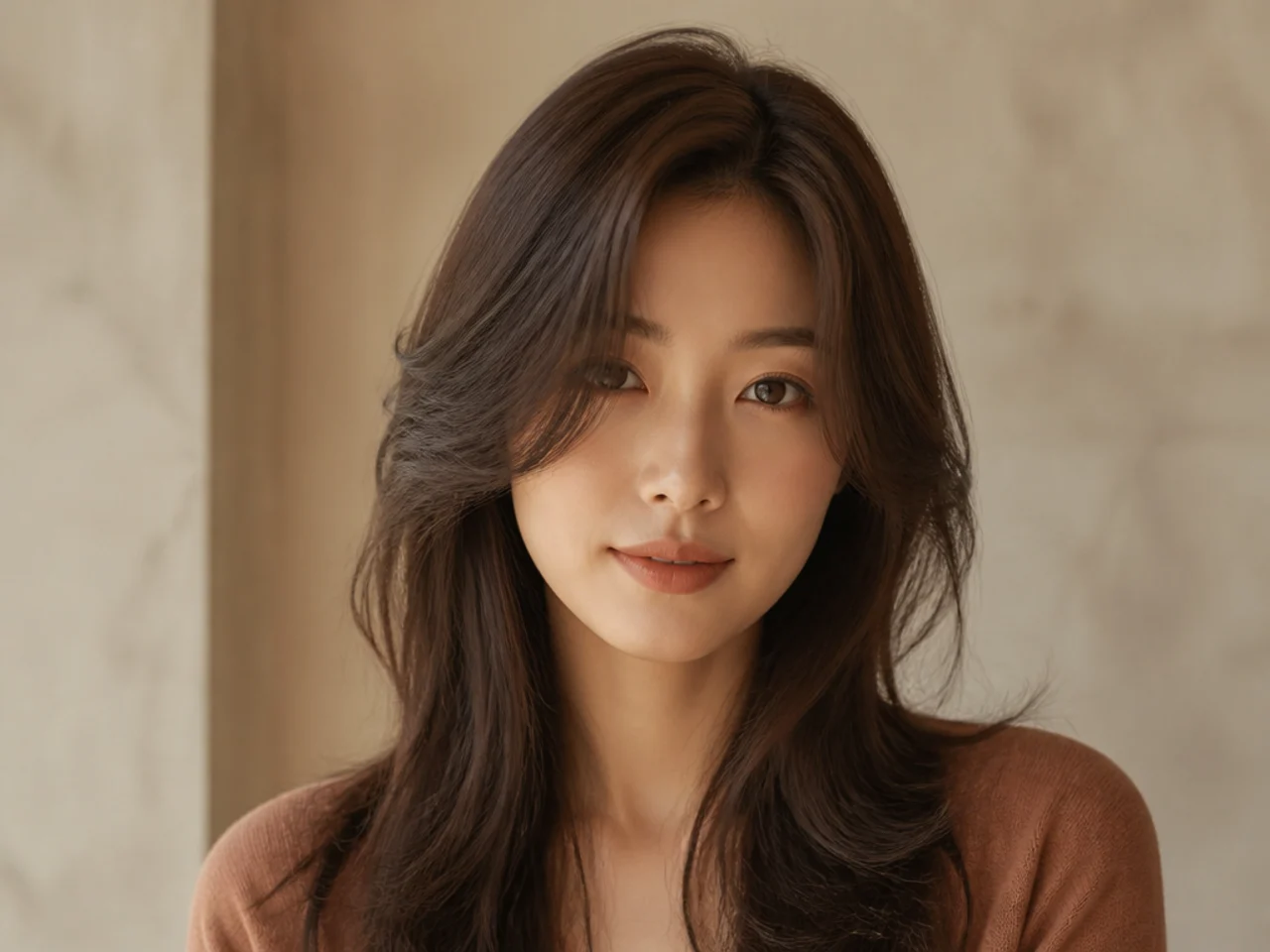 Curtain bangs with a soft side part