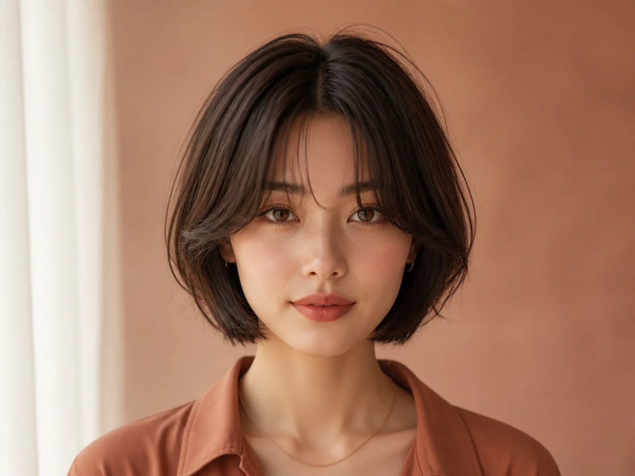 Jaw-length curtain bangs