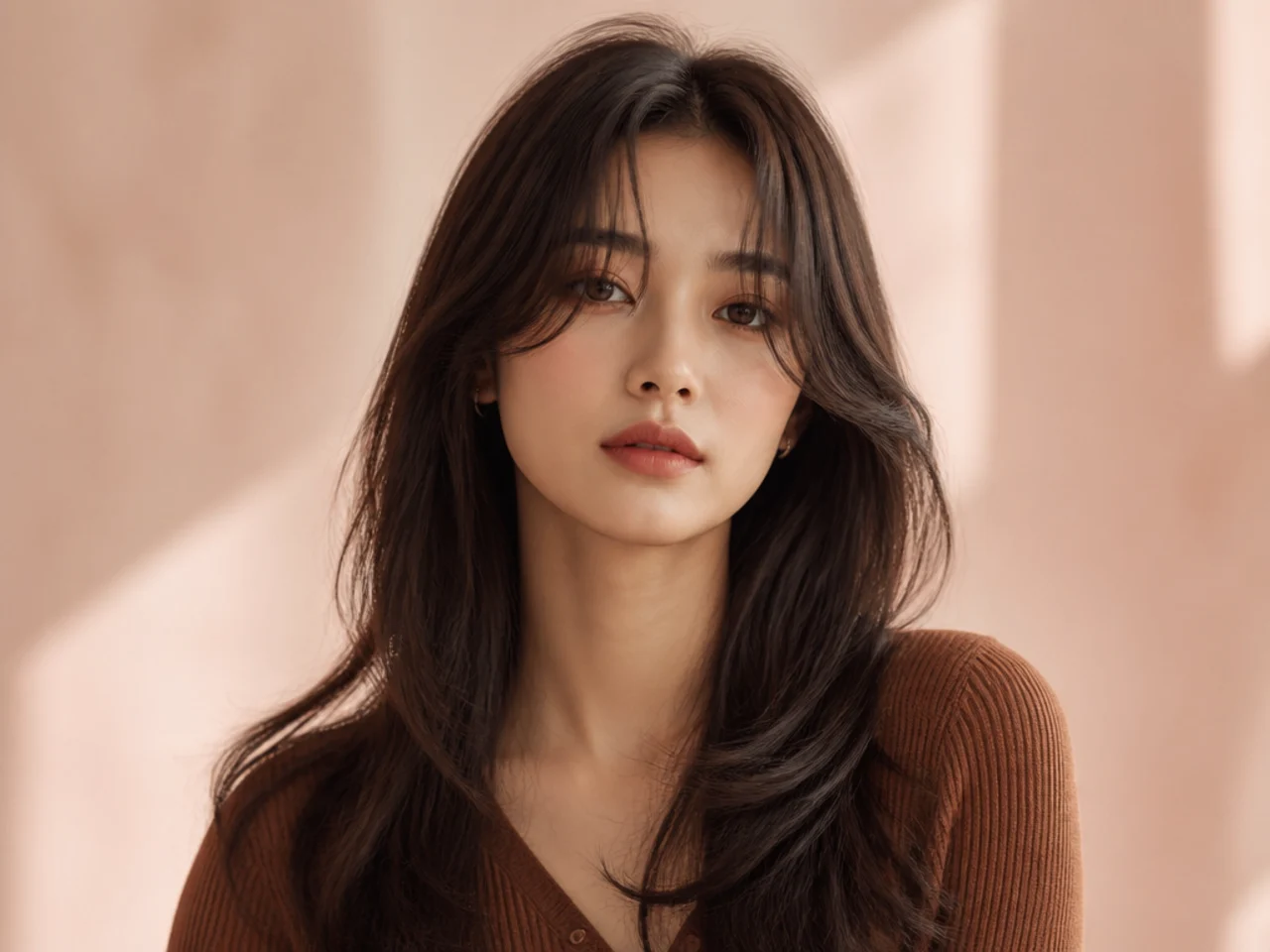 Curtain bangs with long hair