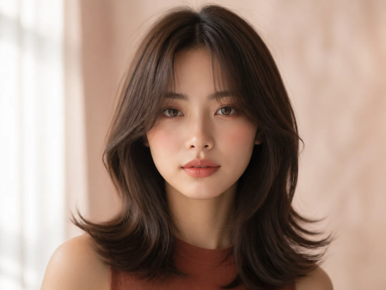 Curtain bangs with a hush cut