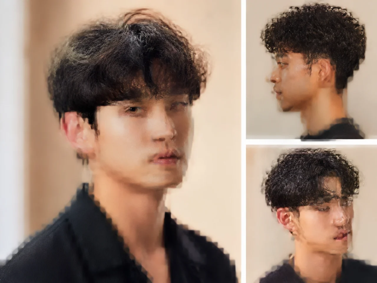 Setting perm volume cut with soft root lift and natural movement on straight black hair