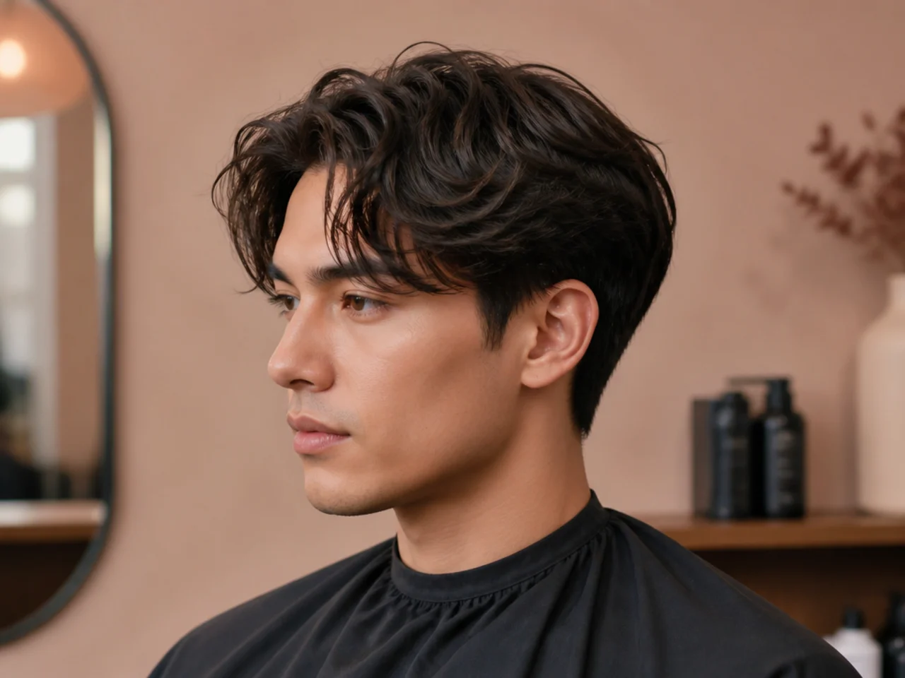 Barber consulting on a Korean haircut with a phone reference photo