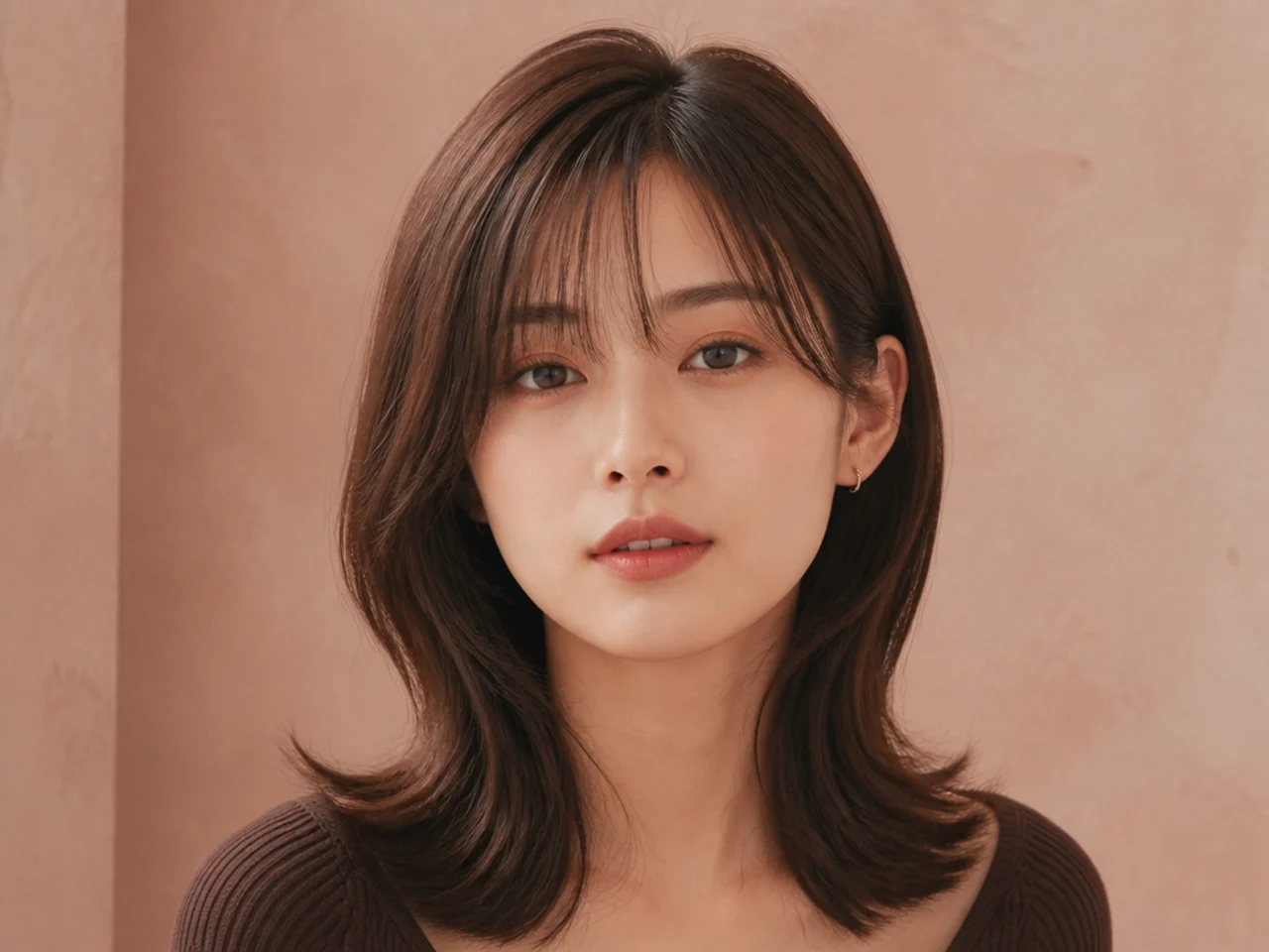 A Korean cut tucked behind one ear