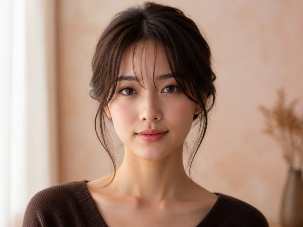 A low bun with framing pieces out