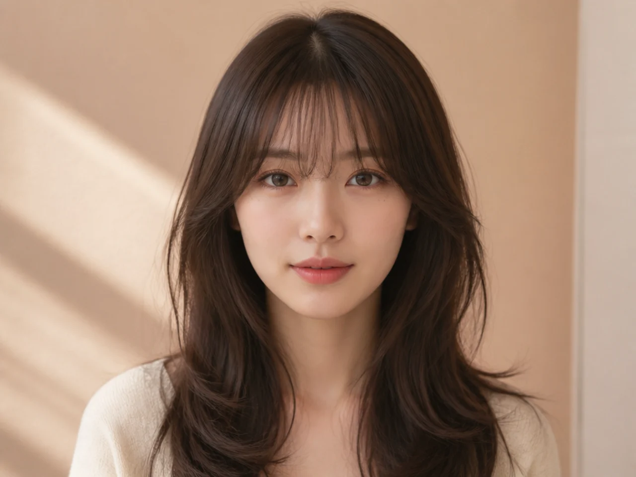 Fuller see-through bangs on a long face
