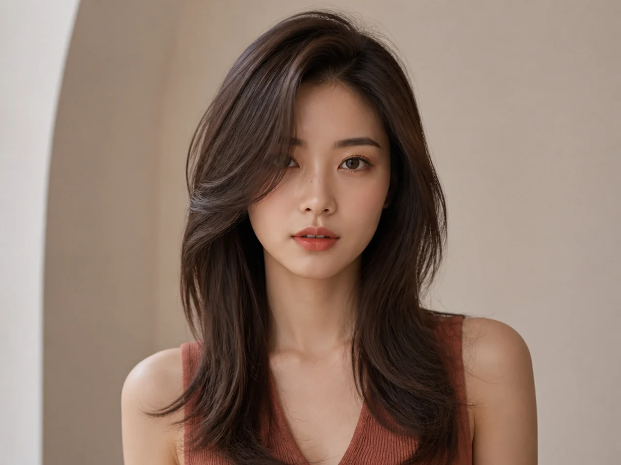 Side-parted long layers