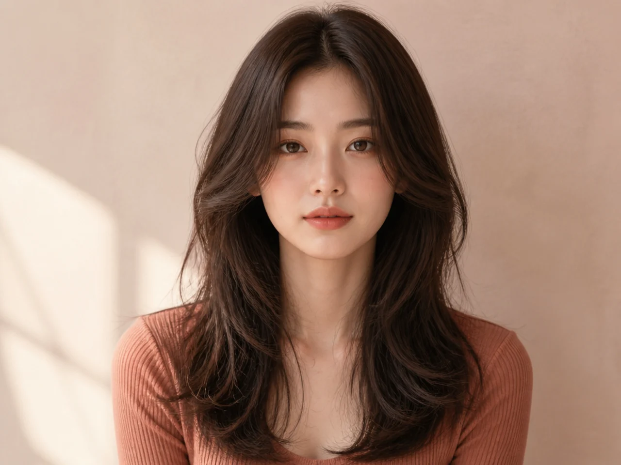 Long hair with a middle part