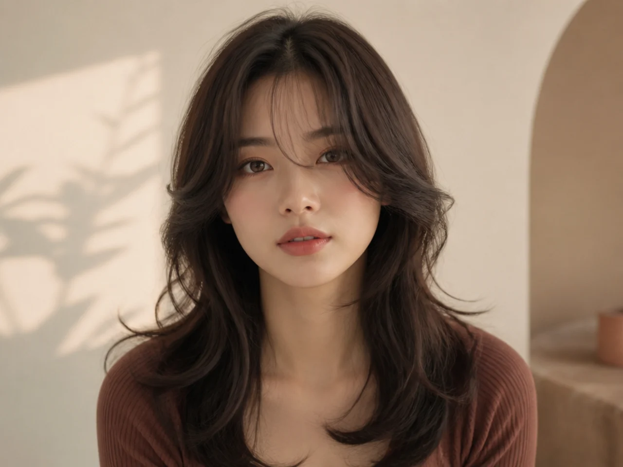 A Korean-style cut on wavy hair