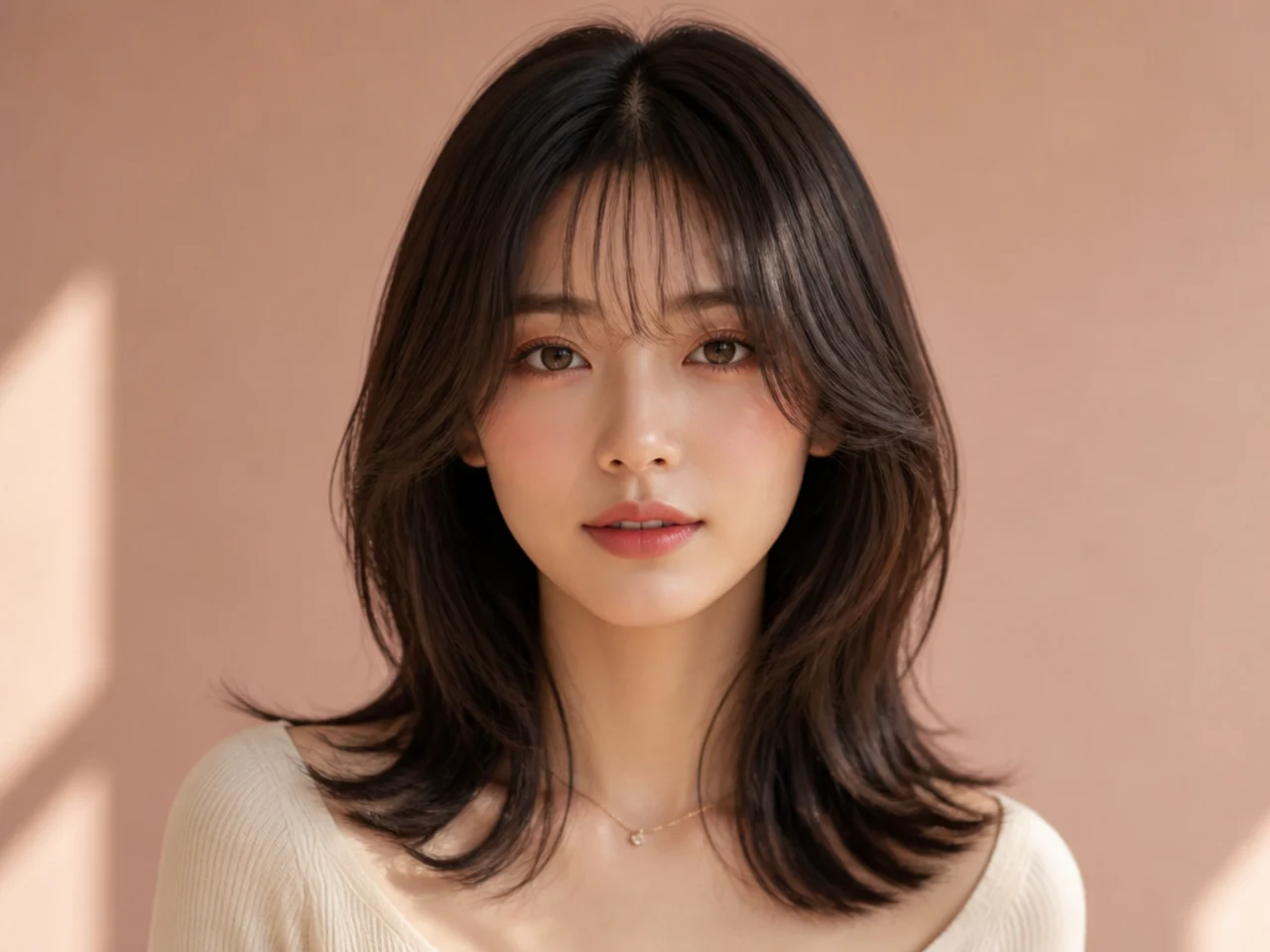 See-through bangs and inward-curving face-framing pieces