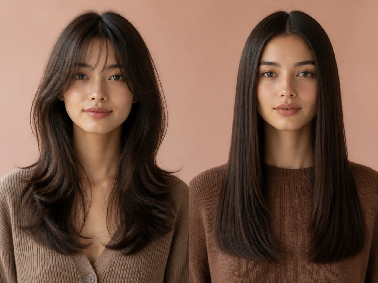 Layered hair beside one-length hair
