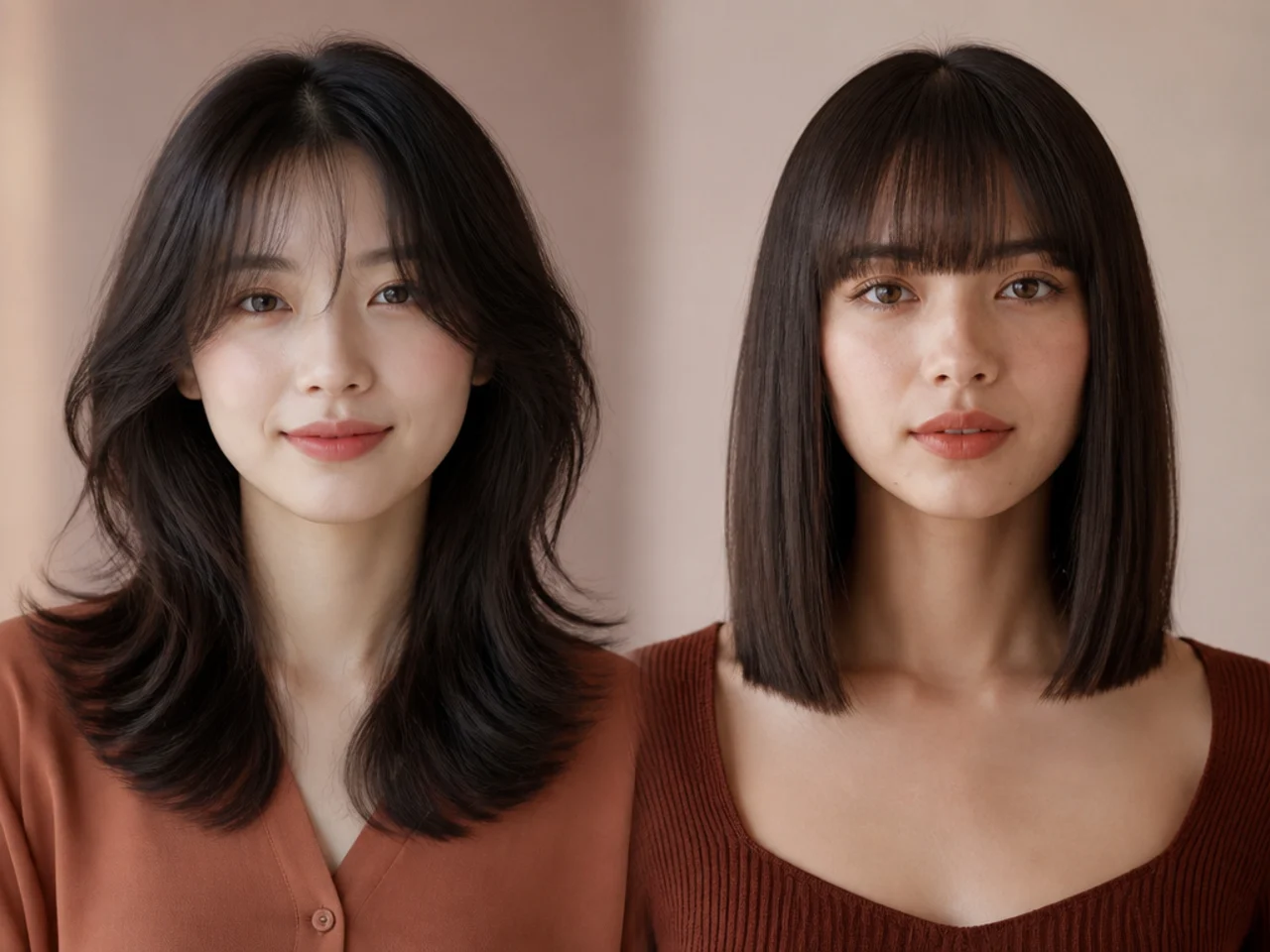 Layered airy hair compared with heavy blunt hair