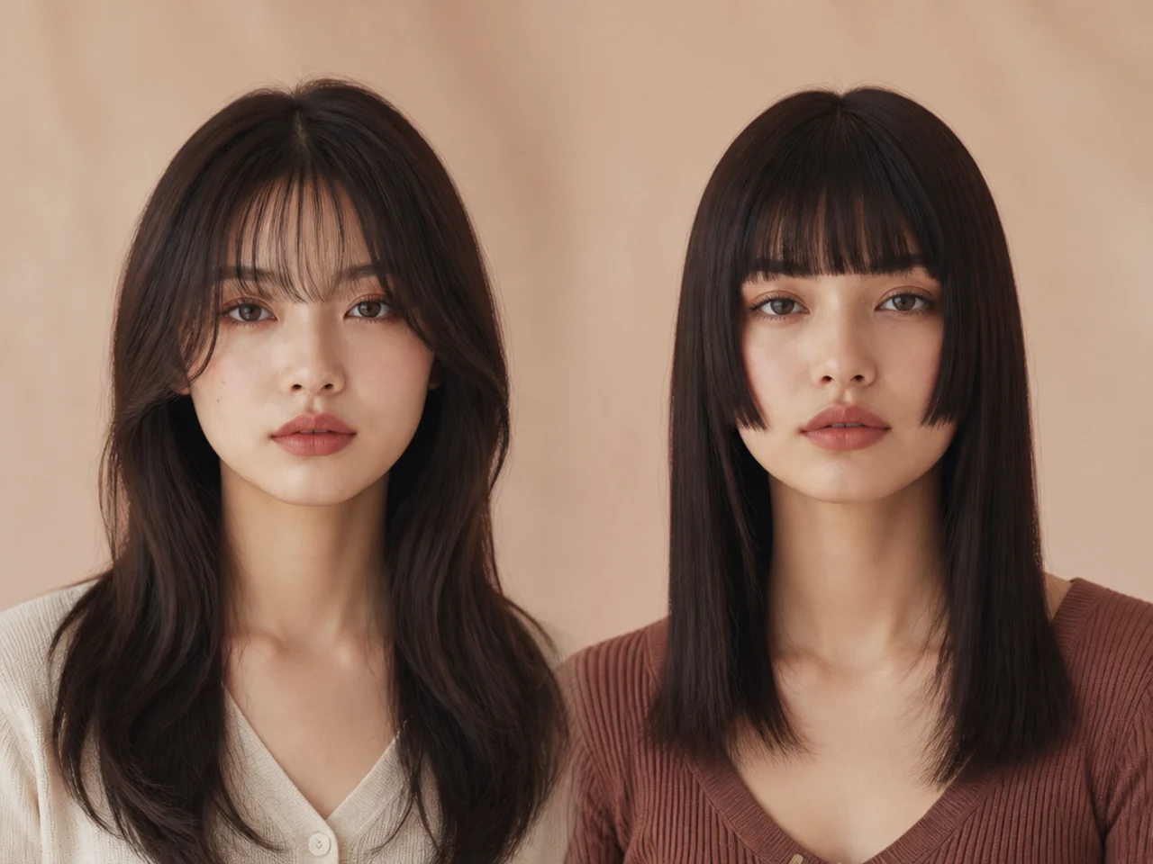 A see-through fringe beside a blunt hime fringe