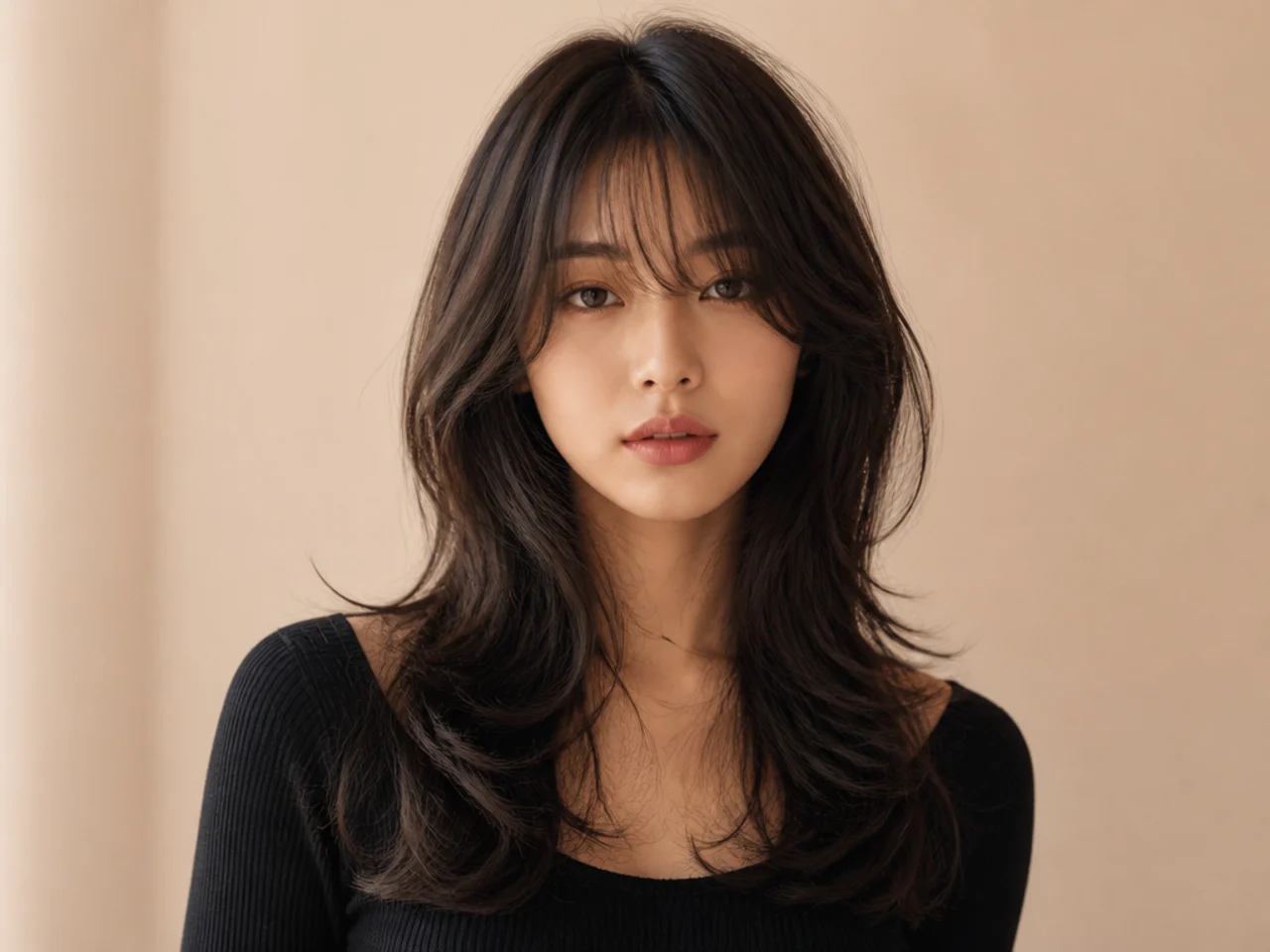 A Korean wolf cut on thick hair