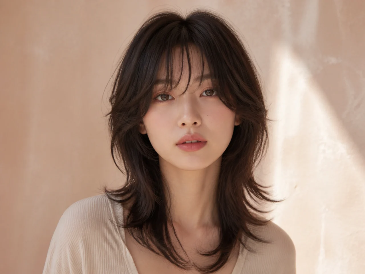 An air-dried Korean wolf cut