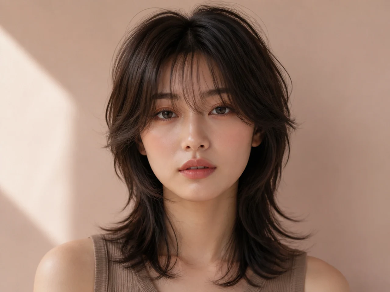 A wolf cut with see-through bangs