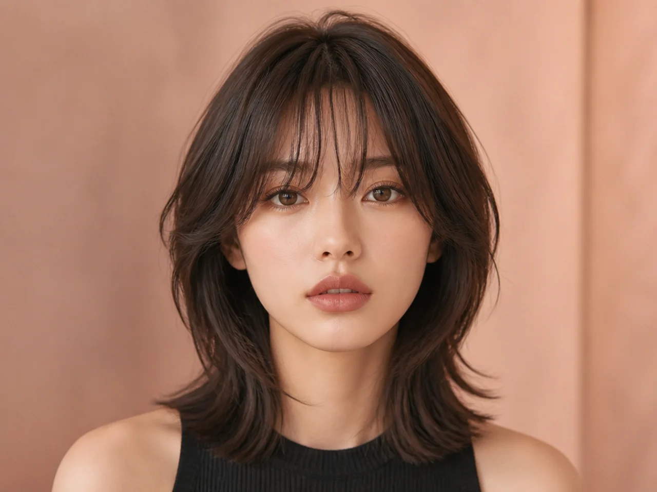 A shoulder-length wolf cut