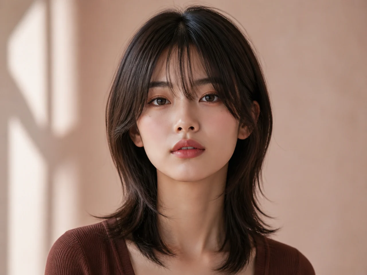 A Korean wolf cut on straight hair
