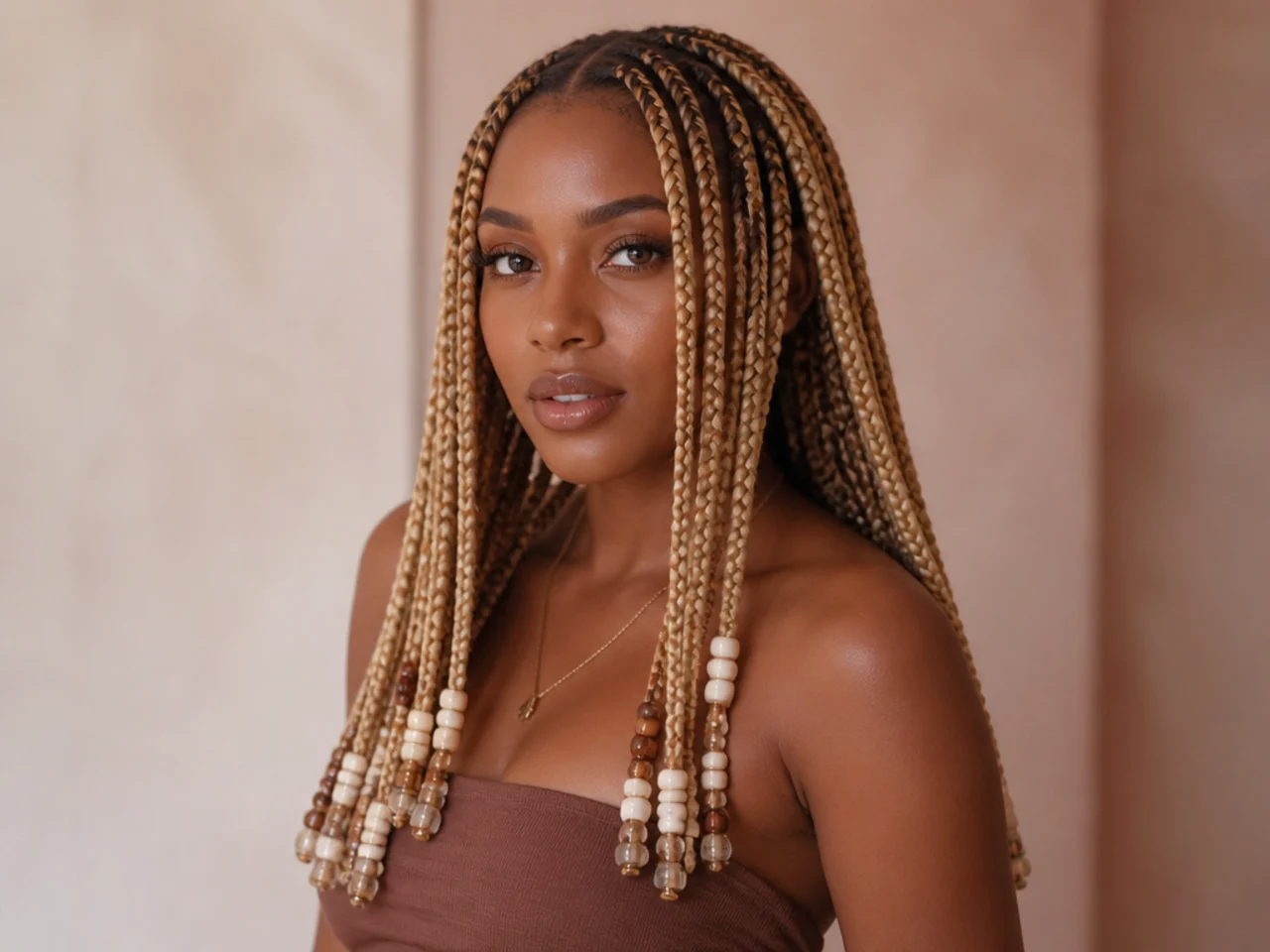 Beads on blonde large knotless braids