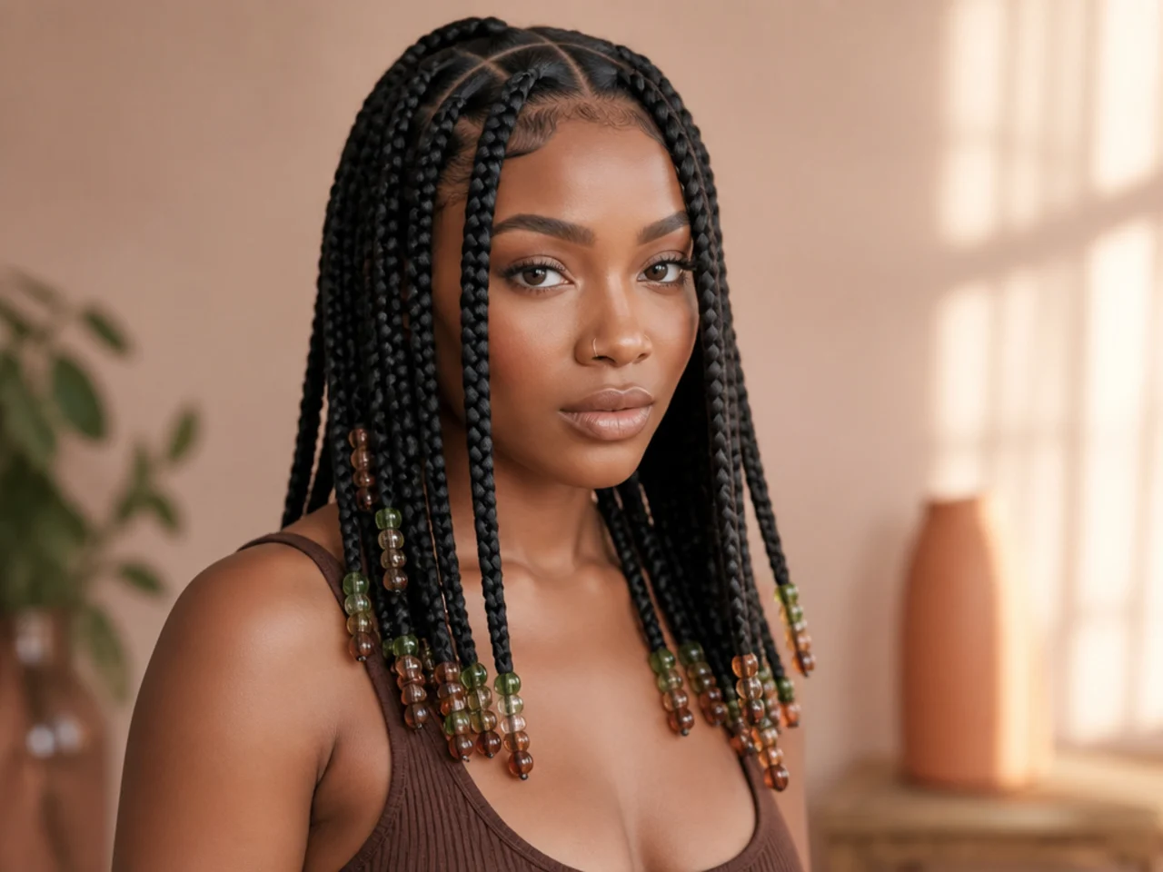 Coloured glass beads on large braids