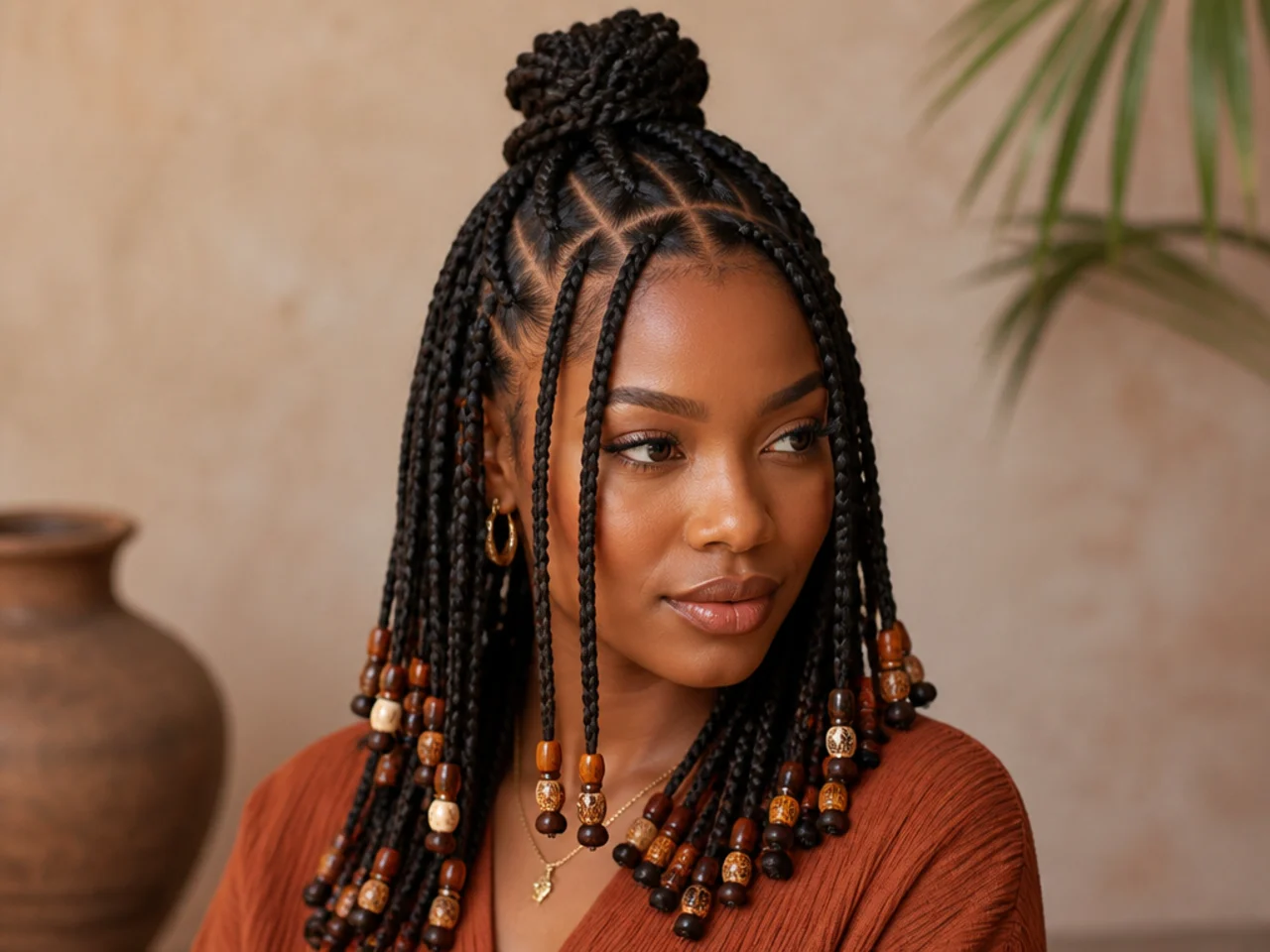 Beaded braids worn half up