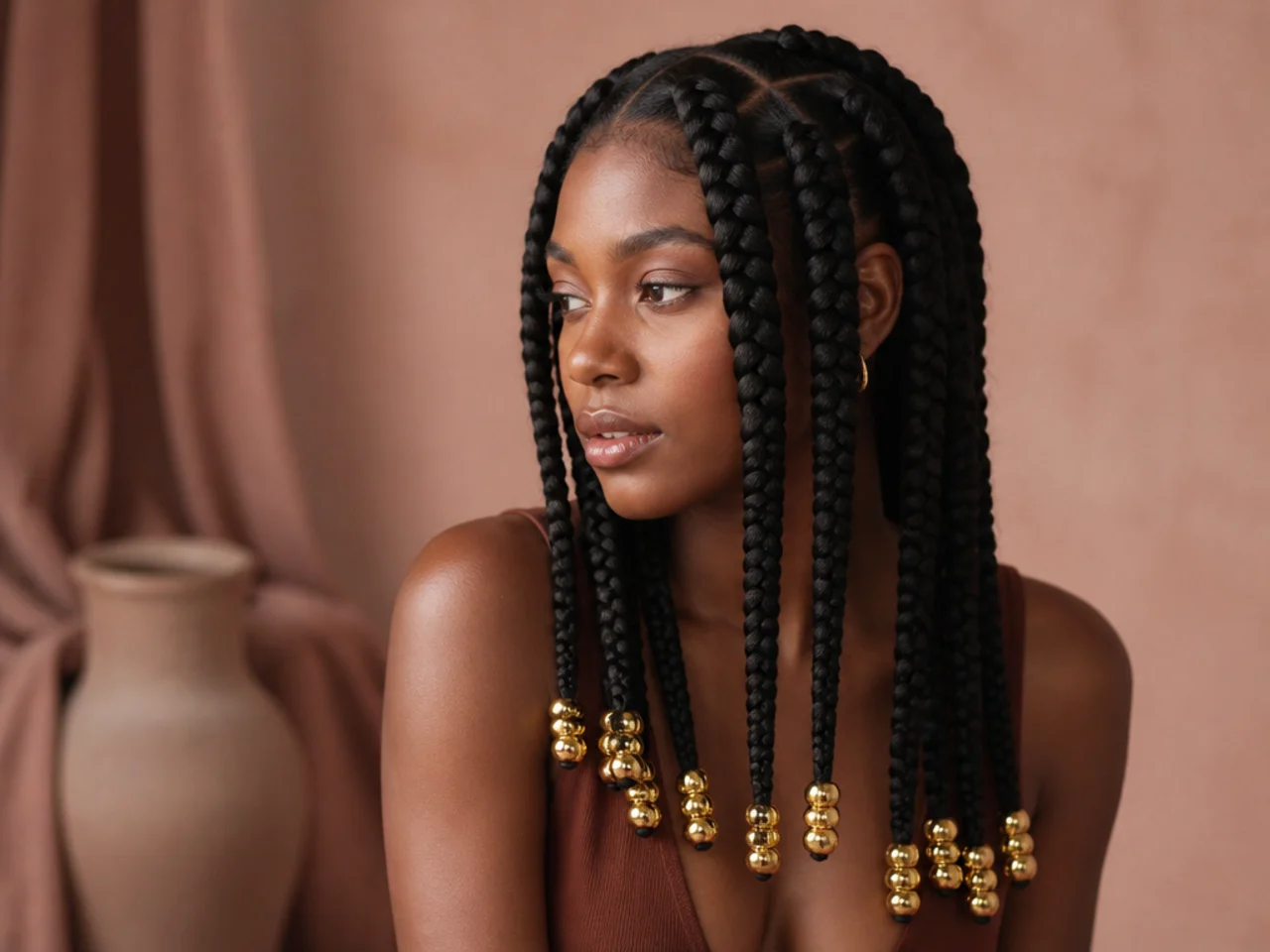 Gold beads at the ends of large braids