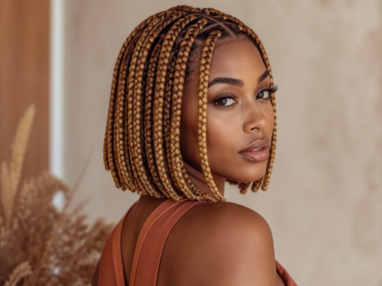 Honey blonde braid bob