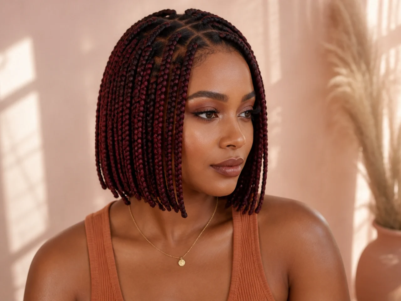 Burgundy braid bob
