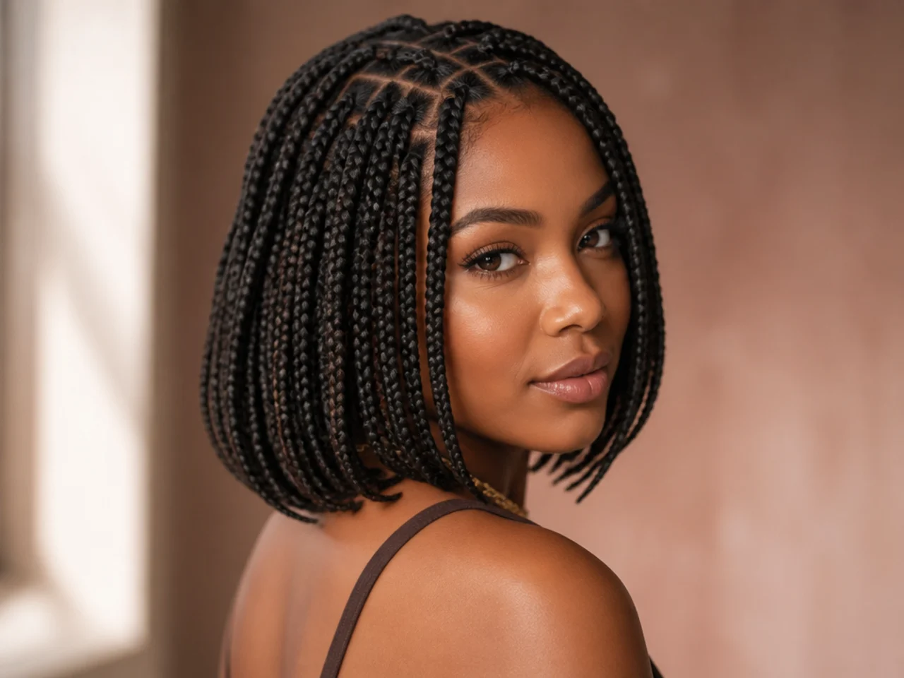 A-line braid bob, shorter at the back