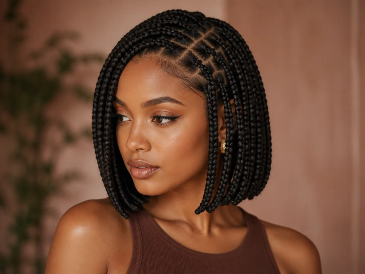 Braid bob with a deep side part