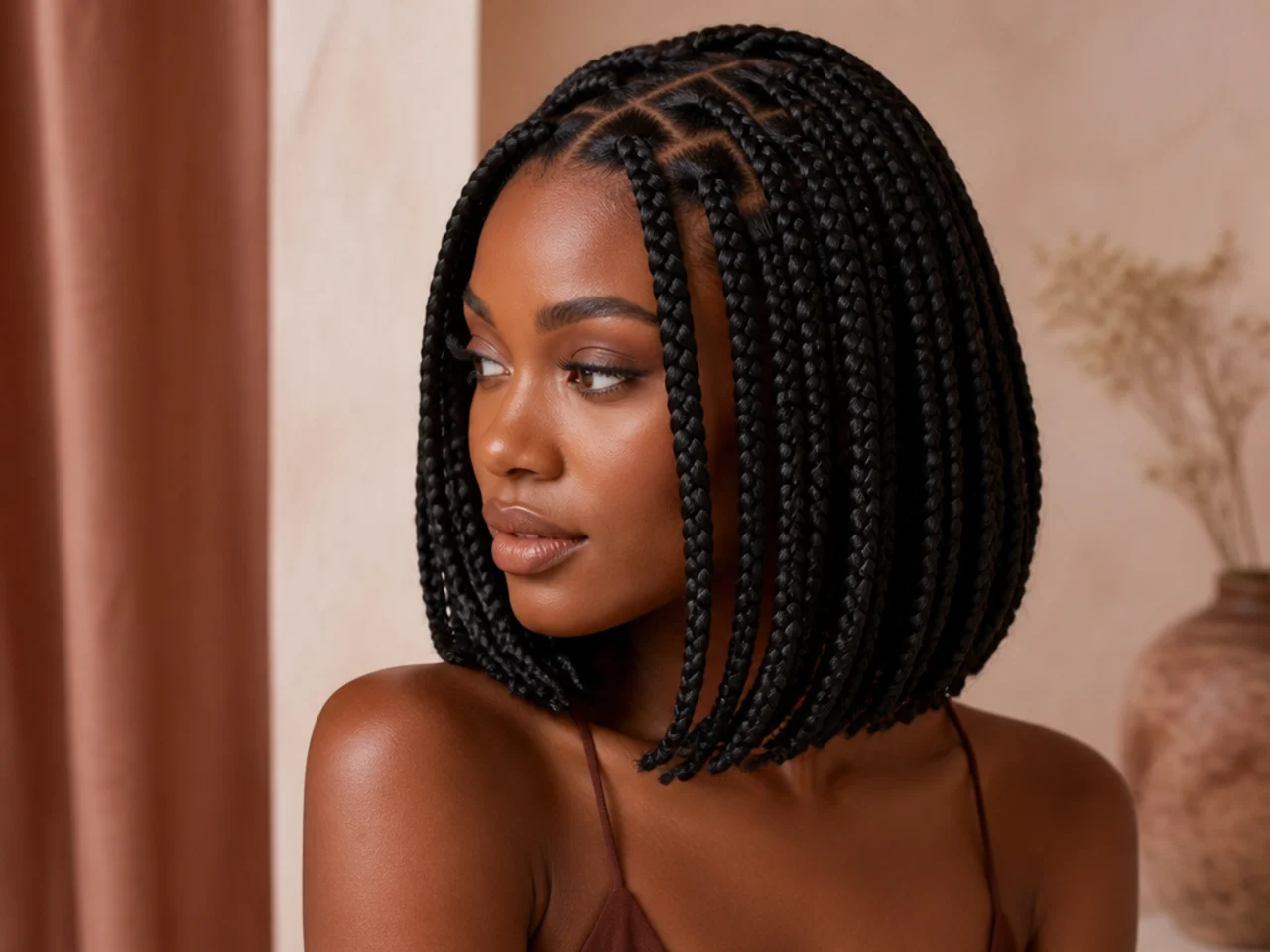 Three-quarter view of a finished braid bob